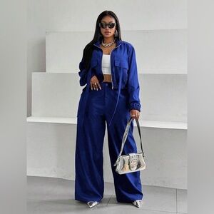 SHEIN Royal Blue Wide Leg Track Pants with Matching Jacket